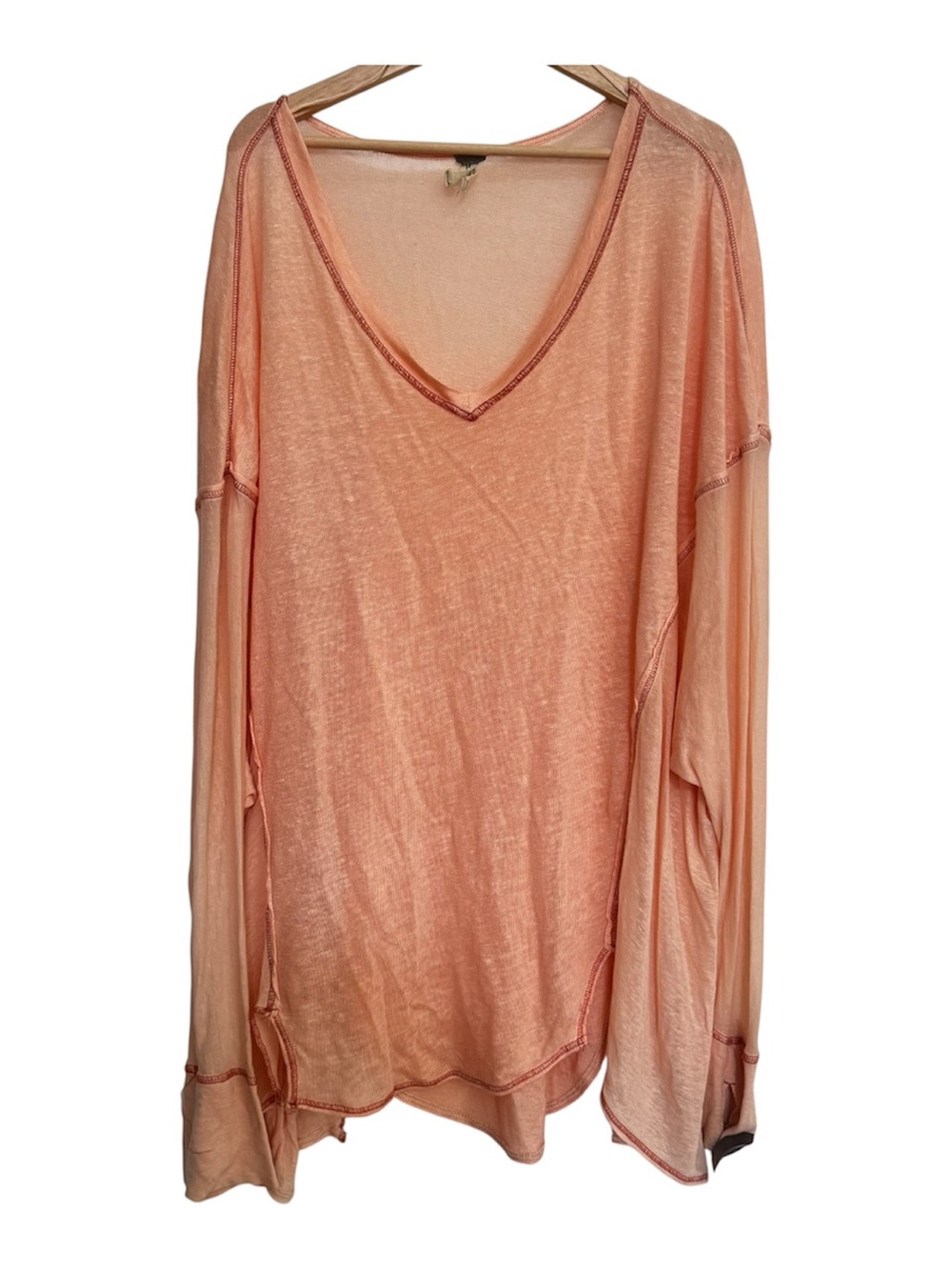 We The Free People Never Give Up Semi Sheer VeryOversized Linen Top Size S Peach